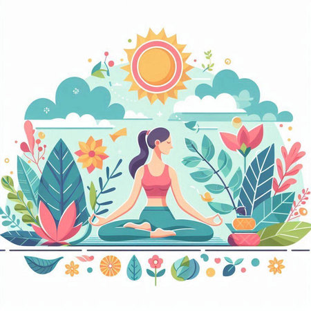 Yoga in the lotus position. Vector illustration in flat style.のイラスト素材