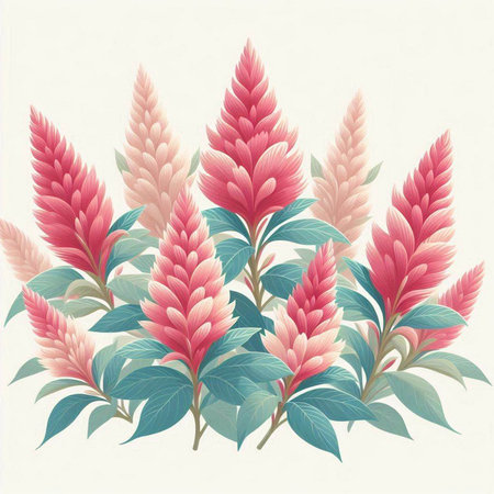 Celosia argentea flowers in retro style. Vector illustration.のイラスト素材