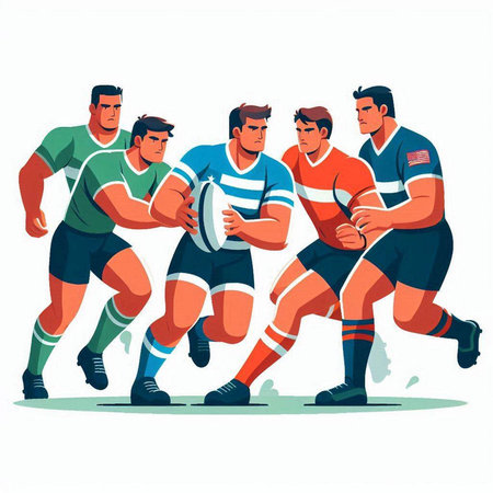 Rugby players, team of rugby players, vector illustration.のイラスト素材