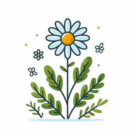 Daisy flower with leaves. Floral design element. Vector illustration.のイラスト素材