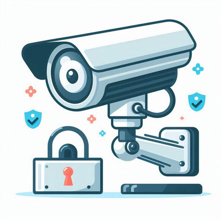 Security camera with padlock and keyhole. Vector illustration in cartoon styleのイラスト素材