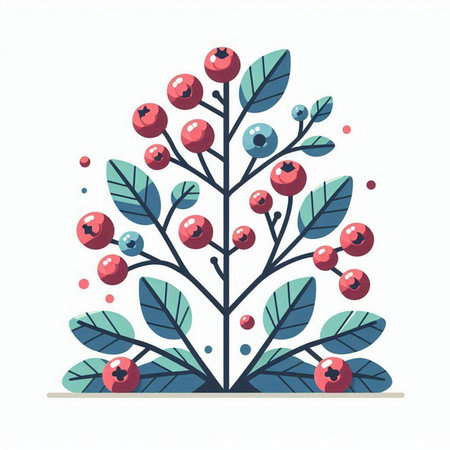 Christmas tree with berries and leaves. Vector illustration in flat style.のイラスト素材