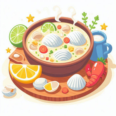 Illustration of a bowl of Chinese soup on a white background.のイラスト素材