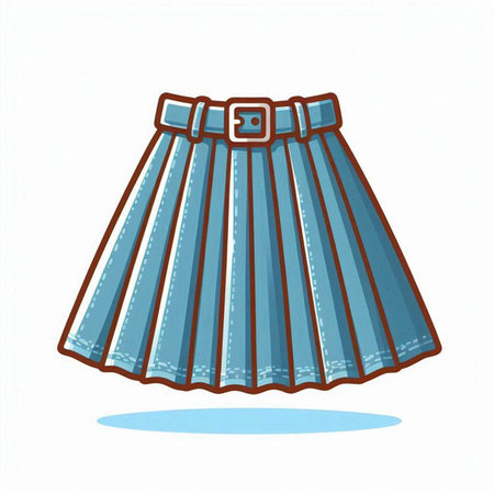 Illustration of a blue skirt with a belt on a white backgroundのイラスト素材