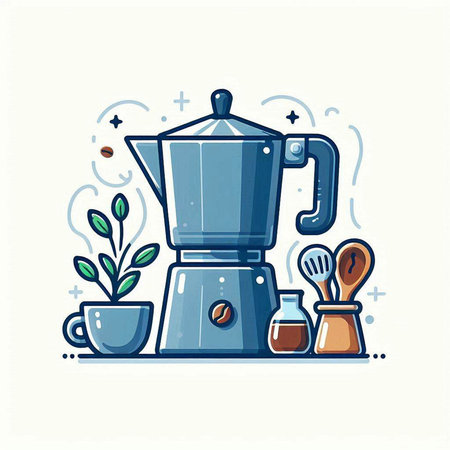 Coffee maker and cup of coffee. Flat vector illustration.のイラスト素材