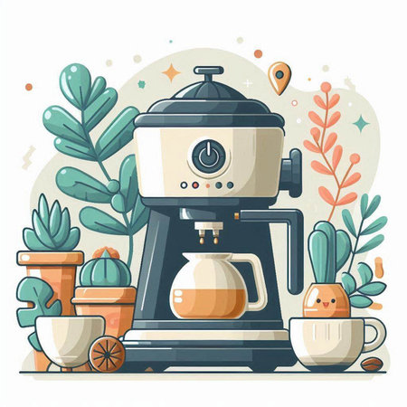 Coffee machine with coffee pot and cups. Flat style vector illustration.のイラスト素材
