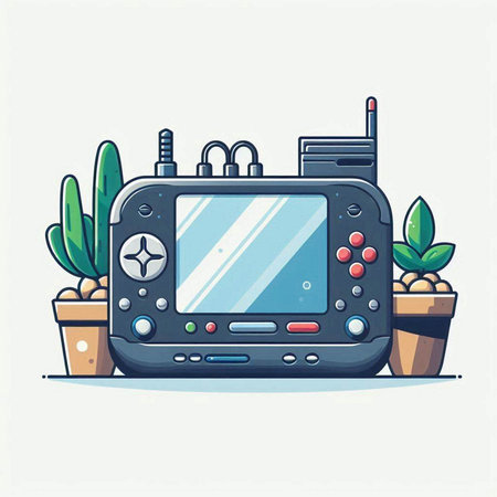 Retro videogame console. Vector illustration in flat cartoon style.のイラスト素材