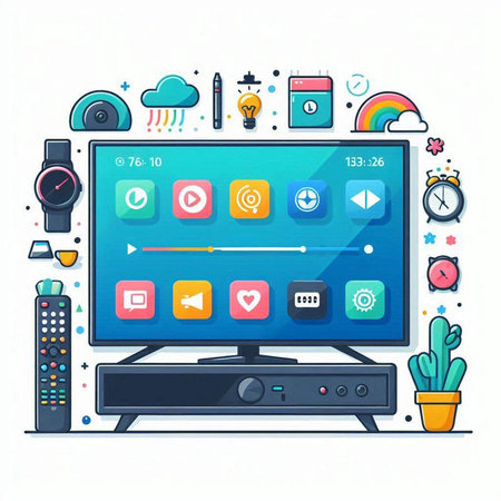 Colorful flat design vector illustration of multimedia technology and media player.のイラスト素材