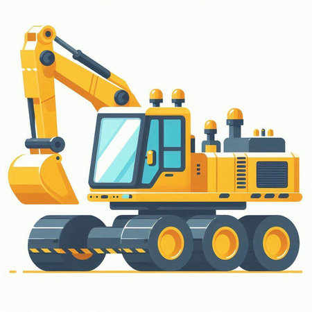 Excavator isolated on white background. Vector illustration in flat style.のイラスト素材