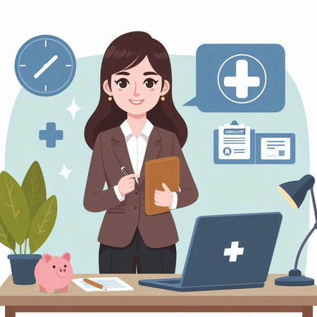 Vector illustration of a female doctor working in the office. Healthcare concept.のイラスト素材