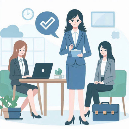 Businesswoman working in office. Vector illustration in a flat style.のイラスト素材