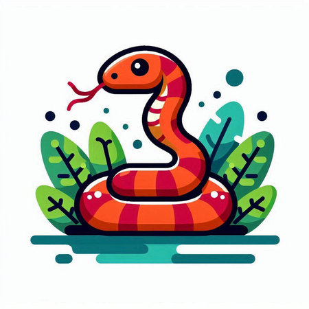 Cute cartoon snake. Vector flat illustration. Isolated on white background.のイラスト素材
