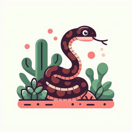 Cute snake in the jungle. Vector illustration in flat style.のイラスト素材