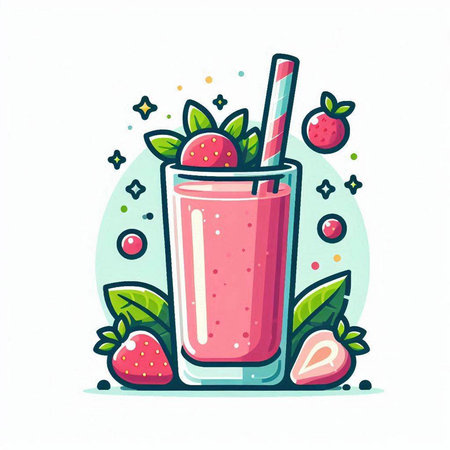 Strawberry smoothie in a glass with a straw. Vector illustration.のイラスト素材