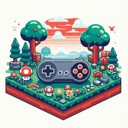Gamepad in the park. Vector illustration in a flat style.のイラスト素材
