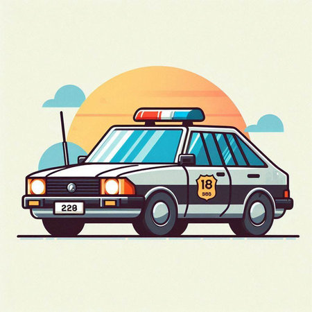 Police car. Vector illustration in retro style. Colorful image.のイラスト素材