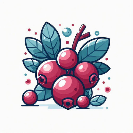 Cranberry with leaves and berries. Vector hand drawn illustration.のイラスト素材