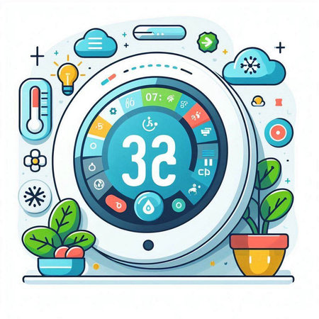 Colorful flat vector illustration of a measuring device with the number 33 on the screen.のイラスト素材
