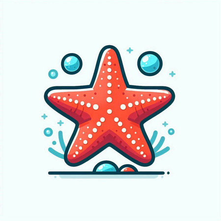 Starfish and bubbles. Vector illustration in flat style. Isolated on white background.のイラスト素材
