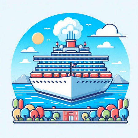 Cruise ship on the background of the sea. Vector illustration.のイラスト素材