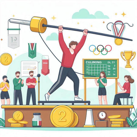 Weightlifter training on the pedestal. Vector illustration in flat styleのイラスト素材