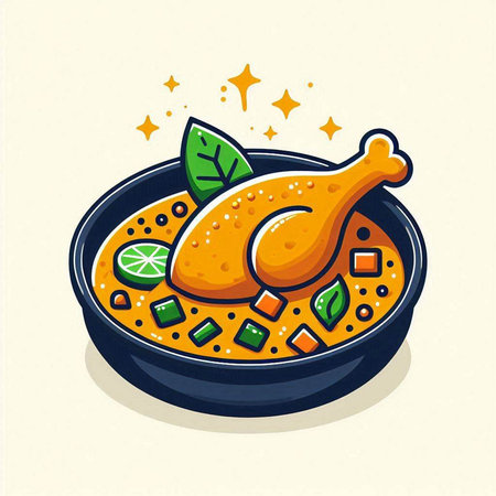 Illustration of a chicken soup in a bowl. Vector illustration.のイラスト素材