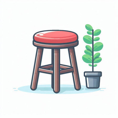 Illustration of bar stool and potted plant on white background.のイラスト素材