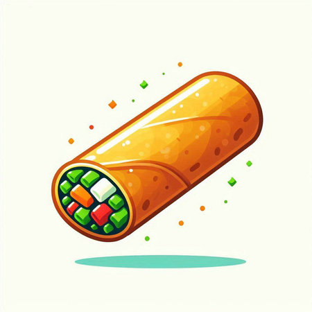 Vector illustration of a roll of oriental cuisine. Colorful cartoon style.のイラスト素材
