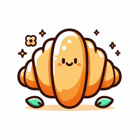 Cute cartoon croissant. Vector illustration isolated on white background.のイラスト素材