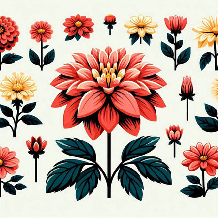 Seamless floral pattern with dahlias. Vector illustration.のイラスト素材