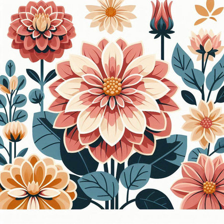 Seamless floral pattern with dahlias. Vector illustration.のイラスト素材