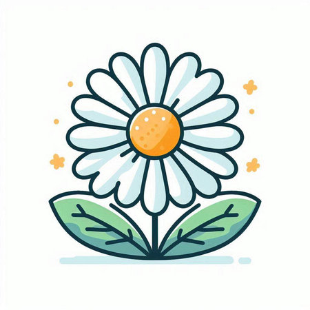 Daisy flower with leaves. Vector illustration in doodle style.のイラスト素材
