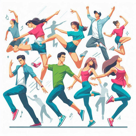 Set of running people. Flat style vector illustration isolated on white background.のイラスト素材