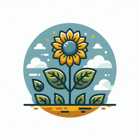 Sunflower icon in flat style on white background. Vector illustration.のイラスト素材