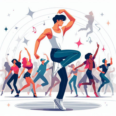 Dancing people. Group of young dancing people. Vector illustration.のイラスト素材