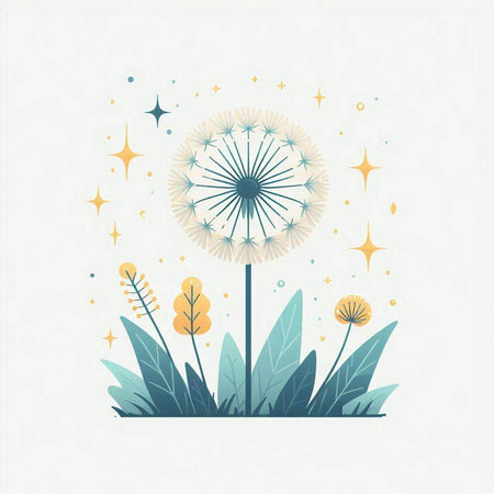 Dandelion flower bouquet in pastel colors. Vector illustration.のイラスト素材