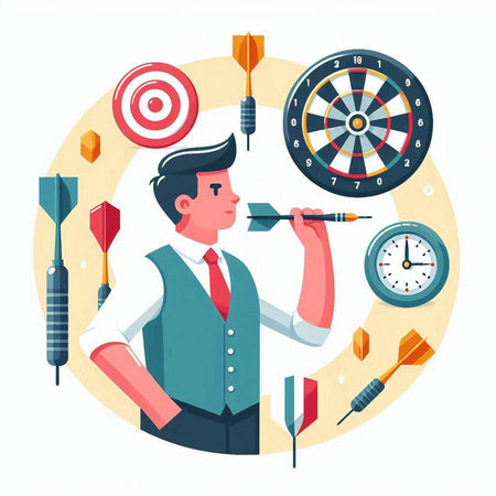 Businessman with dartboard and target. Flat style vector illustration.のイラスト素材