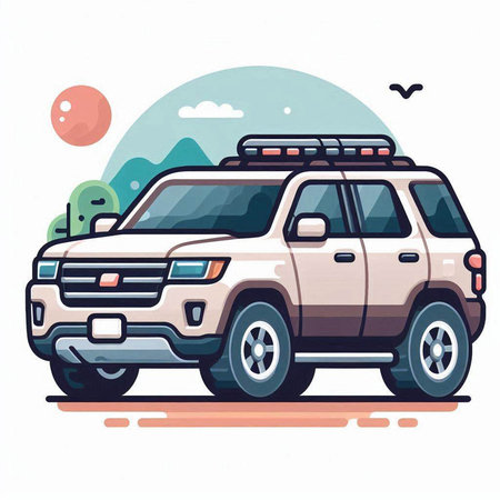 Vector illustration of off-road vehicle in flat style. Suv car on road.のイラスト素材