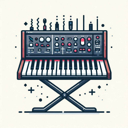 Electronic synthesizer. Vector illustration in flat linear style on white background.のイラスト素材