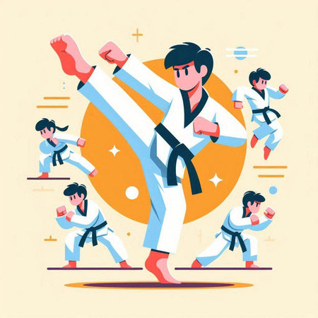 Taekwondo. Karate man. Vector illustration in flat styleのイラスト素材