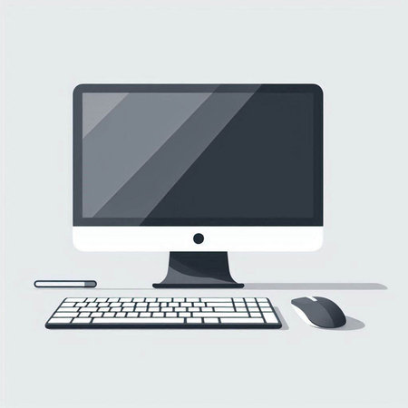 Desktop computer with keyboard and mouse. Vector illustration. Eps 10.のイラスト素材
