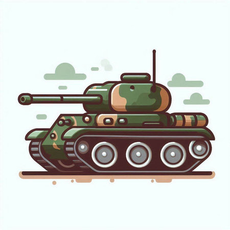 Army tank on a white background. Vector illustration in flat style.のイラスト素材