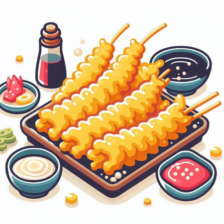 Illustration of Japanese Cuisine - Deep Fried Tempura with Sauceのイラスト素材