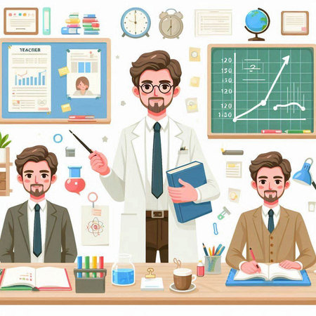 Teacher in the classroom. Teacher in the classroom. Vector illustrationのイラスト素材
