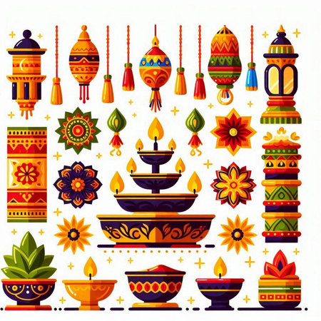 Set of diwali elements. Diwali decoration. Vector illustrationのイラスト素材