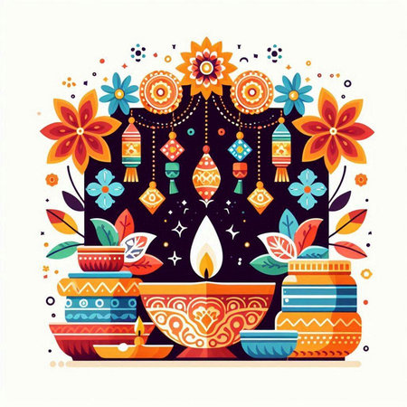 Indian festival Diwali, Diwali greeting card, vector illustrationのイラスト素材