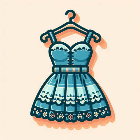 Vector illustration of a beautiful dress with embroidery on a hangerのイラスト素材