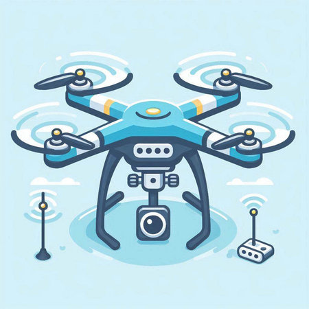 Drone quadcopter with digital camera. Flat vector illustration.のイラスト素材