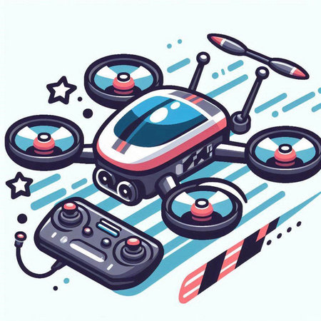 Drone quadcopter with remote control. Vector illustration in cartoon styleのイラスト素材