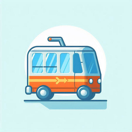 Trolleybus icon. Vector illustration in flat design style on blue background.のイラスト素材